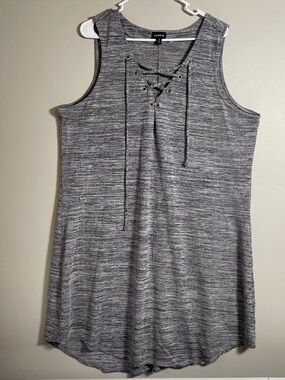 Torrid Size 3X Gray Space Dye V- Neck Knit Lace Up Neck Sleeveless Shift Dress 3